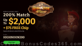 High Noon Casino 200% Match up to $2000 Bonus $75 FREE Chip for Bitcoin Deposit Welcome Package