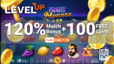 LevelUp Casino Exclusive 120% Match Bonus plus 100 FREE Spins on Fruit Monaco Welcome Deal